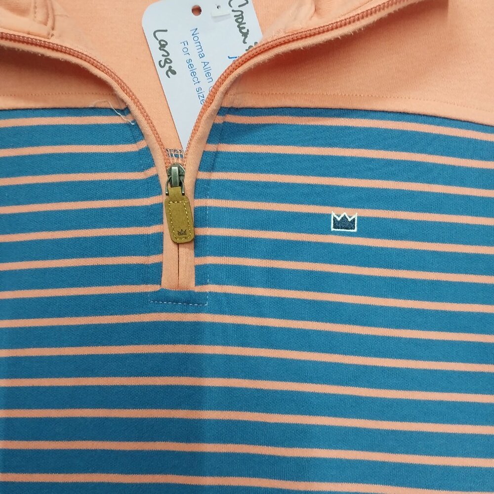 3709 Size Large Crown and Ivy Half Zip Sweatshirt. In Peach and Blue. - Picture 2 of 8